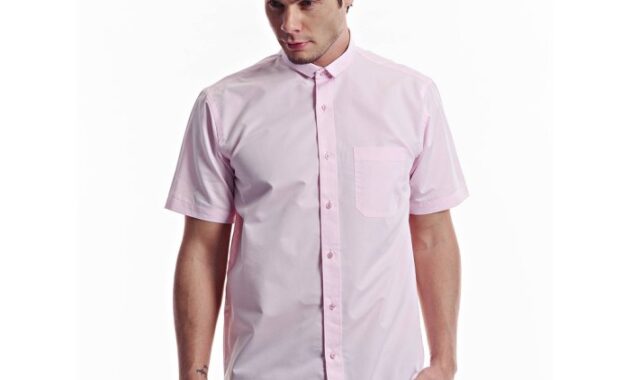 Light Pink Mens Dress Shirt Short Sleeve Stylish and Versatile