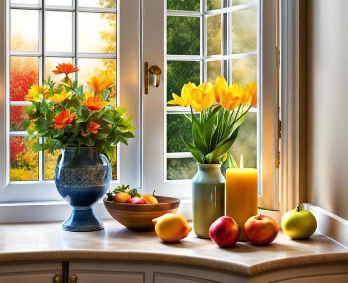 How to decorate kitchen window sill