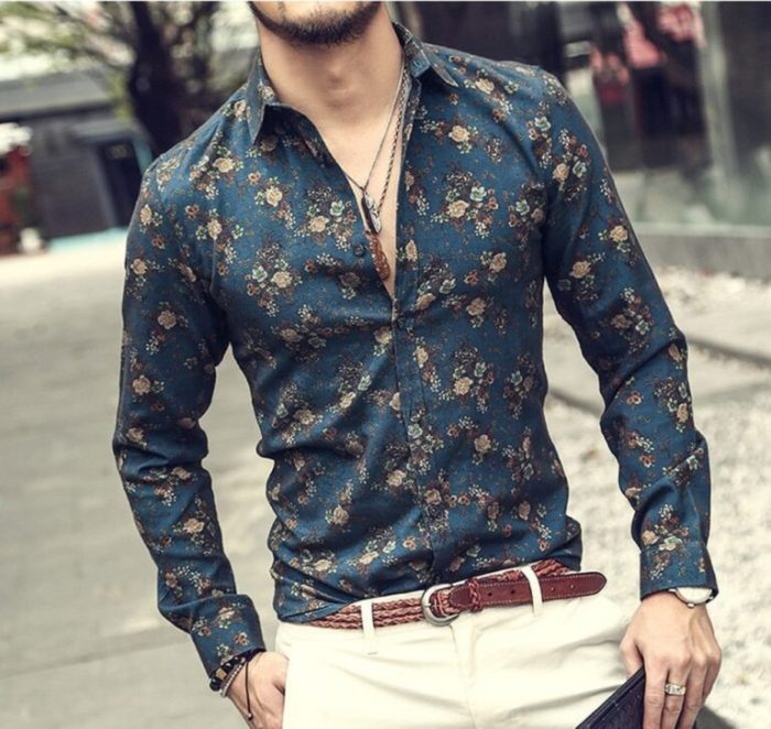 Floral print mens dress shirts